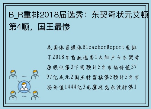 B_R重排2018届选秀：东契奇状元艾顿第4顺，国王最惨