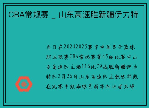 CBA常规赛 _ 山东高速胜新疆伊力特